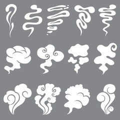 Cartoon smoke and dust clouds. Comic puff and steam vector set