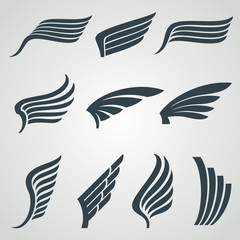 Fototapeta premium Eagle and angel wings icons. Flight vector heraldic symbols isolated