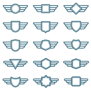 Eagle wings army vector badges. Aviation wing labels. Winged pilot emblems