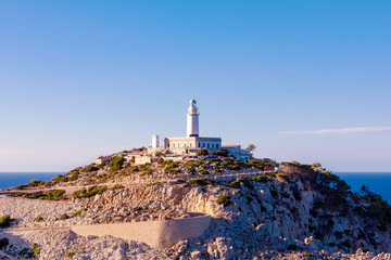 Fototapeta na wymiar Lighthouse at Cape Formentor in the Coast of North Mallorca, Spain, Balearic Islands.