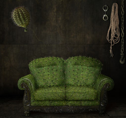 The sofa and balloon looks like a cactus.