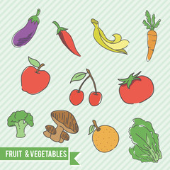 fruit and vegetables doodle logo / icon bundle