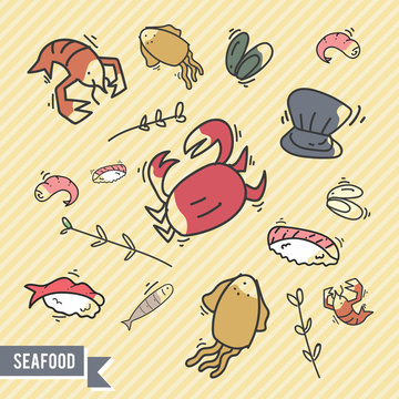 Sea food doodle logo / icon bundle