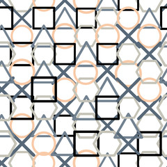 Memphis geometric, overlapping geometric shapes texture seamless pattern 