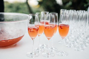 alcohol drinks in glasses on the table