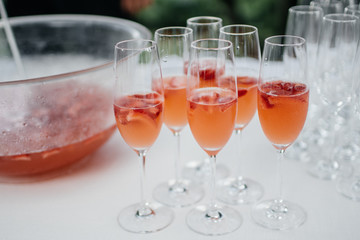 alcohol drinks in glasses on the table