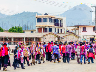 View on Traditional Maya Procession in Zinacantan by San Cristobal de las Casas in Mexico