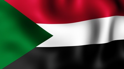Flag Republic of Sudan, fluttering in the wind. 3D rendering. It is different phases of the movement close-up flag in the wind. 