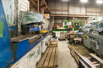 Metalworking shop. Guillotine shears, grinding machines