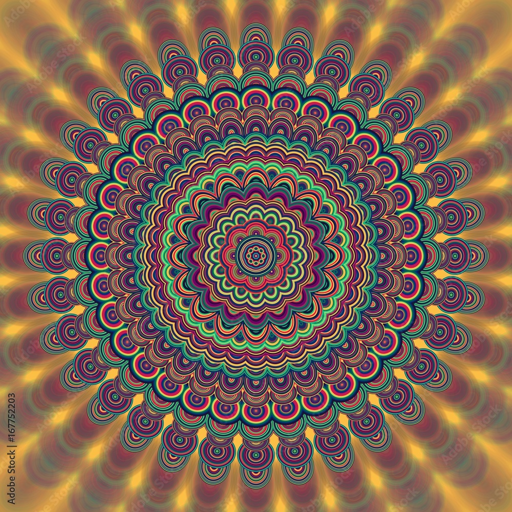 Poster psychedelic bohemian mandala ornament background - circular vector pattern graphic from concentric o