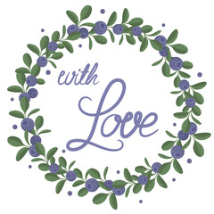 Decorative wreath of blueberries and hand-written lettering 