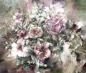 Akwarela malarstwo abstrakcyjne kolorowe kwiaty. Wiosna wielokolorowe w .nature. - 167752621