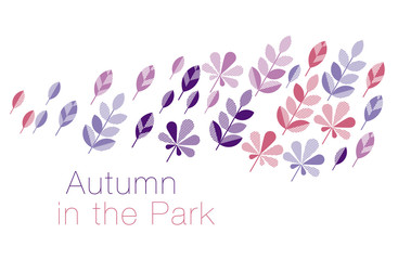 abstract geometry style vector autumn illustration. purple and violet color decorative leaves for surface design, card, invitation, header