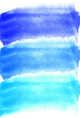 Card with watercolor blots. Blue and turquoise colors. Painting for your design. Abstract bright textured backdrop. Vector illustration. Hand painted texture for banner, logo, invitation, postcard.