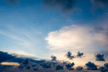 Fototapeta premium Dark blue sky and dark clouds in twilight time.