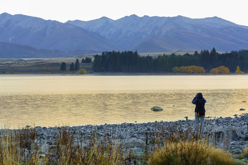 Beautiful Lake Tekapo on Sunday morning in Autumn , Mackenzie District Council , Canterbury, South Island of New Zealand
