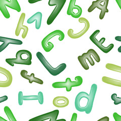 Seamless pattern with green letters. Wallpaper with ABC.