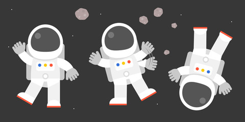cute astronaut in various post, bye bye, say hello, flat design vector illustration