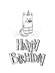 Happy Birthday party elements vector set. Hand drawn of birthday party.