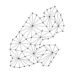 Djibouti map of polygonal mosaic lines network, rays and dots vector illustration.