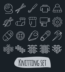 Knitting and needlework icon set