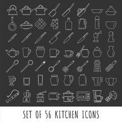 Kitchen icon set isolated vector illustration in line style. Outline kitchen sign collection.