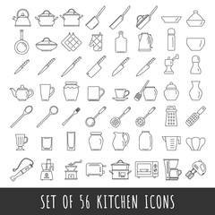 Kitchen icon set isolated vector illustration in line style. Outline kitchen sign collection.