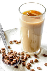 coffee with ice in glass on white background