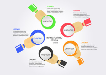 Abstract infographics with hand holding colorful circle box.