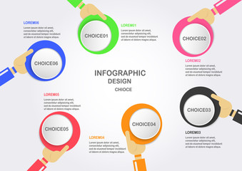 Abstract infographics with hand holding colorful circle box.