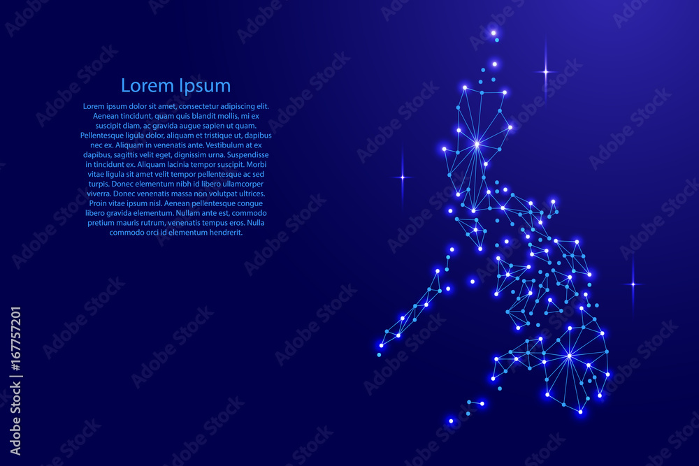 Poster philippines map of polygonal mosaic lines network, rays and space stars of vector illustration.