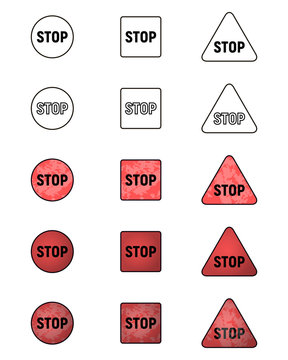 Set of icons with a STOP sign. Collection of symbols warning.