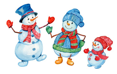 snowman, watercolor, Christmas,