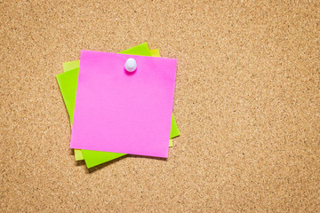 Empty pinned notes on cork board (bulletin board), empty space for text