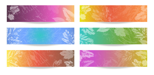 Vector set of colorful autumn leaves banners illustration.Collection of colored backgrounds for Thanksgiving day. Texture (mask). Hand drawing, ink.