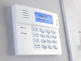 Office of home security alarm concept. Home security alarm keypad - 3d rendering