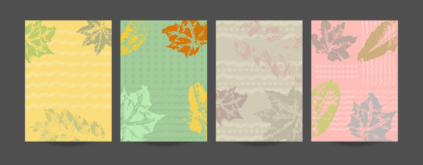 Autumn Collection of creative artistic cards. Hand Drawn textures, Abstract Brush elements,  Graphic Design for banner, poster, cover, invitation, placard, brochure, flyer.