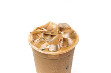 Iced coffee cafe latte on white background
