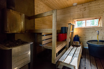 Traditional Finnish rustic sauna, indoor, Finland