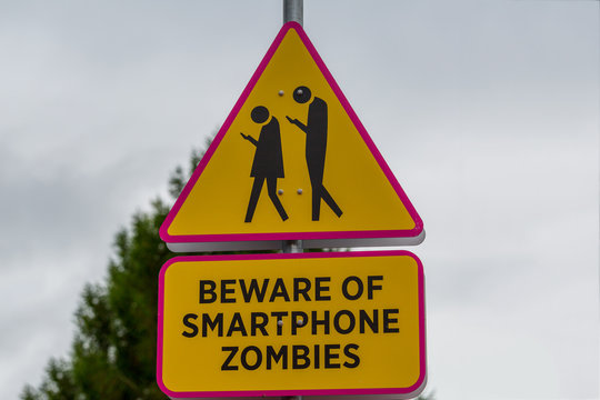 Road sign - beware of smartphone zombies
