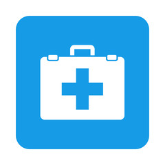 Icono plano botiquin en cuadrado azul
