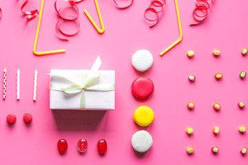 concept party on pink background top view