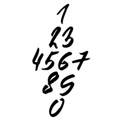 Set of calligraphic ink numbers. Dry brush lettering. Vector illustration.