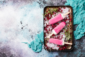 Top view pink cranberry popsicle