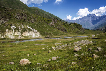 Fototapeta na wymiar Beautiful summer mountain landscape of Georgia in 2017.