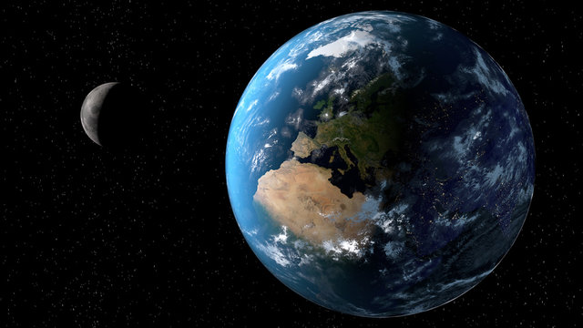 View of the planet Earth with moon from space. 3D rendering elements of this image furnished by NASA