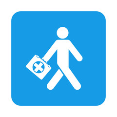 Icono plano primeros auxilios en cuadrado azul