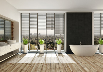 Modern sunlit bathroom with minimalist design