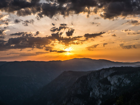Fototapeta Beautiful sunrise over Tara canyon at National Park Durmitor, Montenegro.