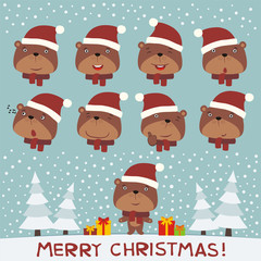 Obraz na płótnie Canvas Merry christmas! Set face teddy bear for christmas design. Christmas collection isolated heads of teddy bear in cartoon style.